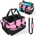 Cleaning Caddy Bag Heavy-Duty Organizer Tote for Housekeepers, Janitors & Home Cleaning Supplies with Adjustable Shoulder Strap & Multiple Pockets (Pink) by ALSLEA