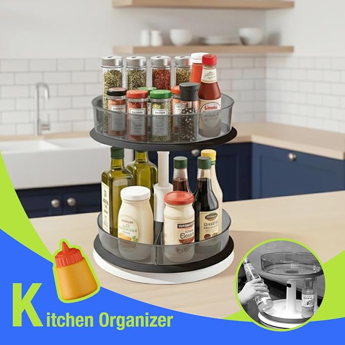 Lazy Susan Organizer for Medicine 2 Tier Pill Bottle Turntable | Clear Grey, 11 Inch, for Vitamin, for Cabinet, for Pantry, with Large Spice Rack - Image 8