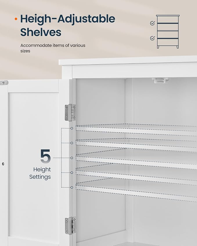 SONGMICS HOME Freestanding Storage Cabinet, Floor Cabinet with Elevated Legs, Metal Handles, for Living Room, Kitchen, Bathroom, White - Image 5