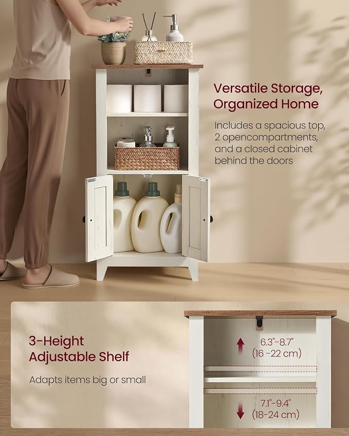 VASAGLE LIRY Collection - Storage Cabinet, Farmhouse Floor Cabinet, Freestanding Storage Organizer for Bathroom Kitchen Entryway, Adjustable Shelf, Cloud White and Rustic Brown UBBK313W101S - Image 5