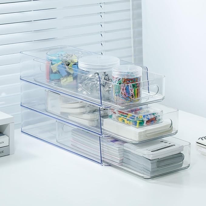 3 Tier Stackable Storage Drawer Organizer, Clear, Small | Plastic, Narrow Pull Out Container, For Under Sink, Corner, Kitchen Cabinet, Coffee bar, Pantry, Laundry, Countertop - Image 9