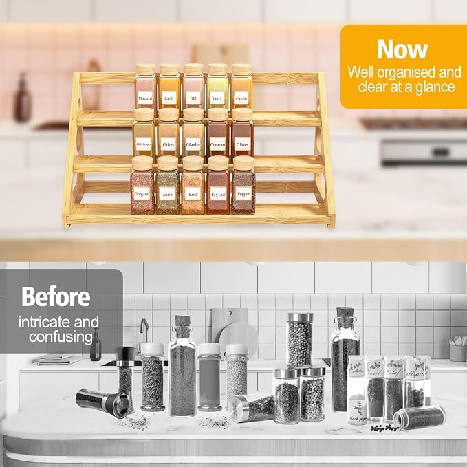 Premium Spice Rack - 3 Tier Bamboo Spice Rack Organizer - Spice Organization for Kitchen Cabinet/Countertop - Image 2