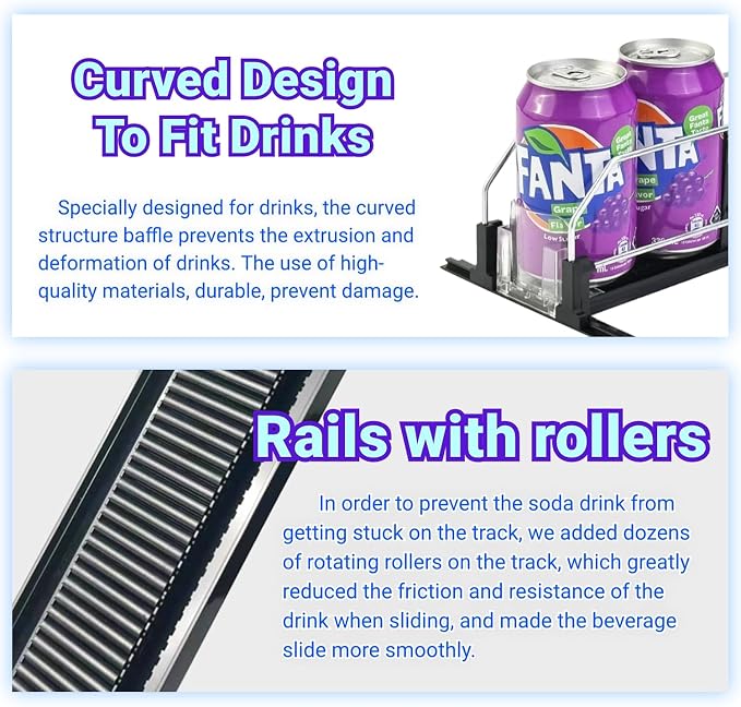 Drink Organizer for Mini Fridge (Fits Depth ≥ 12.2"), 12oz 16oz 20oz Soda Can Dispenser, Width Adjustable Automatic Pusher Glide, 12.2" D 5ROW Holds 20 Cans, White - Image 7