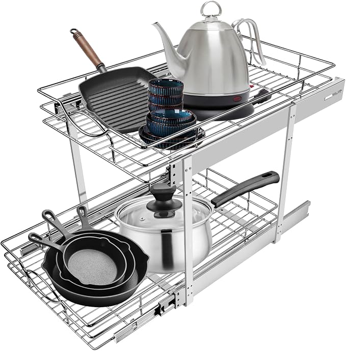 Sikarou Pull Out Cabinet Organizer 20"W 21"D 2-Tier Slide Out Storage Shelf - Image 8
