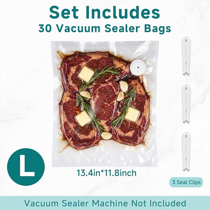 Reusable Vacuum Sealer Bags, 30 Large Bags, 11.8 x 13.4 in | BPA-free, Freezer and microwave safe, Leak-proof and odor-resistant, Compatible with most handheld vacuum sealers - Image 2