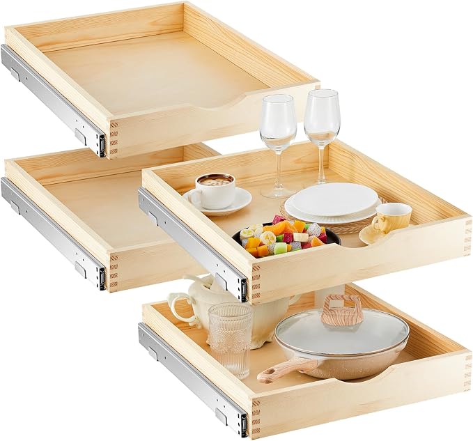 Sintuff 4 Pack Wooden Pull out Tray Cabinet Organizer Gentle Close Roll out Shelves for Kitchen Cabinets Fully Assembled Slide Pantry Shelves (18'' X 21'') by Sintuff