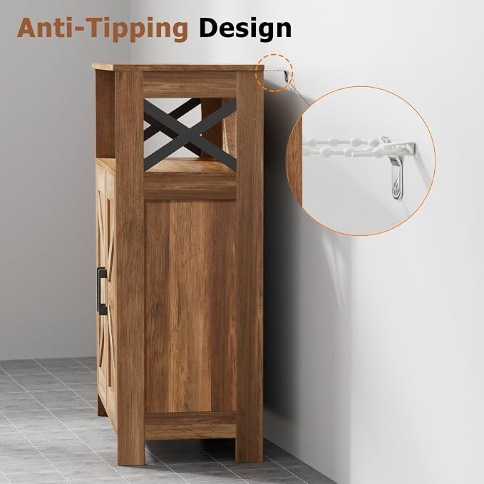 Homhedy Farmhouse Bathroom Storage Cabinet with Doors, Small Floor Cabinet | Toilet Paper Cabinet with Adjustable Shelf, Freestanding Storage Cabinet for Kitchen/Laundry/Living Room, 24"W, Rustic Walnut - Image 6