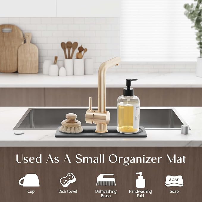 Diatomite Kitchen Faucet Mat - 14Inch Water Absorbing Stone Tray for Sink, Stone Fast-Drying Faucet Mat for Kitchen Counter Sink Accessories (Dark Grey, 14'' x 3.9'') - Image 5
