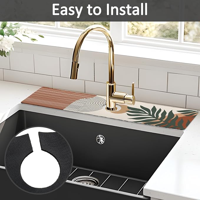 24" X 5.5" Kitchen Sink Splash Guard Faucet Mat Boho Super Absorbent Fast Drying Faucet Guard & Draining Mat Sink Splash Guard Behind Faucet for Kitchen, Bathroom - Image 5