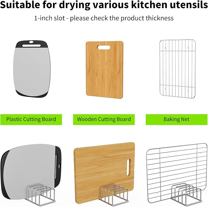 Cutting Board Organizer, 304 Stainless Steel Chopping Board Holder & Pot Pan Lid Rack, Kitchen Shelf Organizer for Bakeware, Cookie Sheets & Trays - Image 4