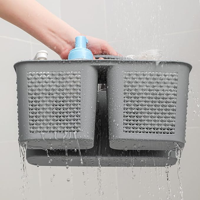 Plastic Portable Shower Caddy Basket with Handle, 3 Compartments, Grey | Storage Organizer with Drain Holes, Sturdy and Durable For Bathroom, Kitchen, College Dorm, Sink, Camping - Image 4
