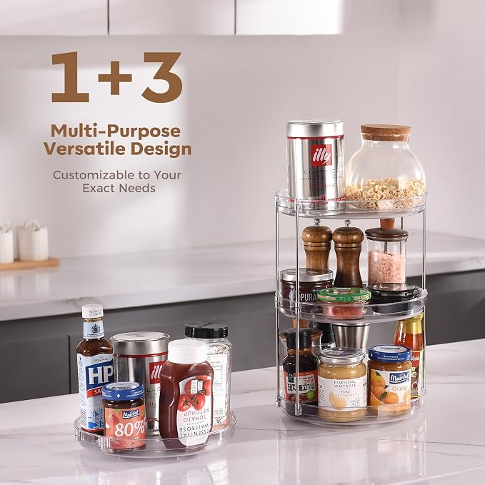 2-Pack 2-Tier Clear Lazy Susan Turntable Organizer, 9.5" Rotating Spice Rack for Kitchen Cabinet, Countertop Tray for Bathroom & Vanity to Organize Makeup, Perfume and Jewelry - Image 8