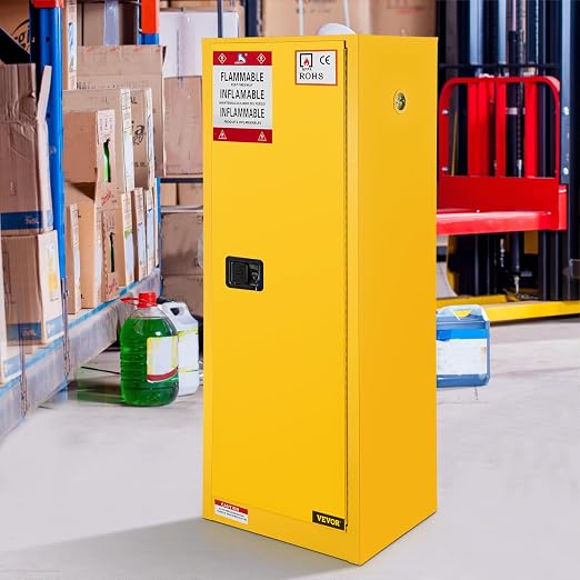 VEVOR Flammable Cabinet, 18" x 18" x 35", Yellow | Galvanized Steel, Safety Cabinet, Adjustable Shelf, Commercial, Industrial, Home Use - Image 2