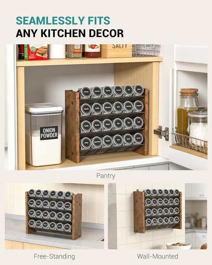 Spice Rack Organizer for Cabinet, Seasoning Organizer, No Jars Included | Wall Mount, Holds 24 Standard 4 oz Jars, Fits Jars Under 1.8 in Wide, 4-Tier Kitchen Countertop Shelf, 12.2" W x 10.3" H - Image 6