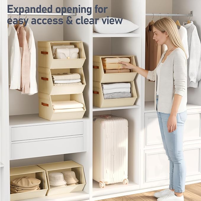 Stackable Closet Organizers and Storage Bins, Open Front Closet Shelf Organizer System With Steel Frame, Clothes Storage Basket Fabric, Collapsible Closet Drawers for Wardrobe, Nursery ,Toy, 6 Pack - Image 2