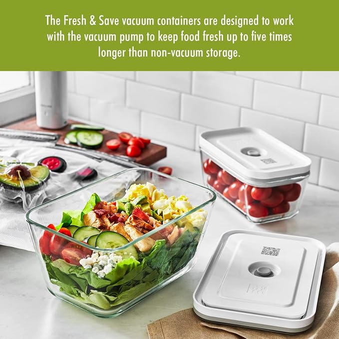 Zwilling Fresh & Save 3-Pc Glass Food Storage Container Set | Airtight Glass Containers Keep Food Fresh Up to 5X Longer with the Fresh & Save Vacuum Pump (Pump Not Included). - Image 6