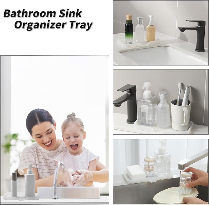 MicoYang Silicone Soap Dish with Drain Spout — Self-Draining Sink Organizer Tray for Bathroom & Kitchen, Sponges, Dispensers & Soap Holder, Non-Slip & Dishwasher Safe, Translucent (Medium, 9.6"×5.3") - Image 3