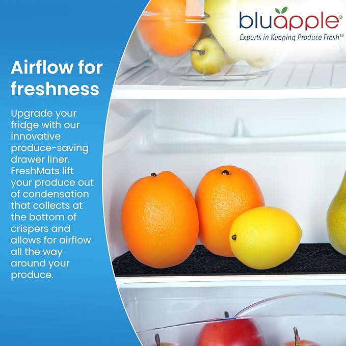 Bluapple FreshMats, Refrigerator Bin Liner, Fridge Drawer Mats, Crisper Life Extender Liner Keeps Produce Fresh Longer, Anti-Bruising, for Air Circulation, Washable & Reusable (4-Mats, 12x15, Black) - Image 5