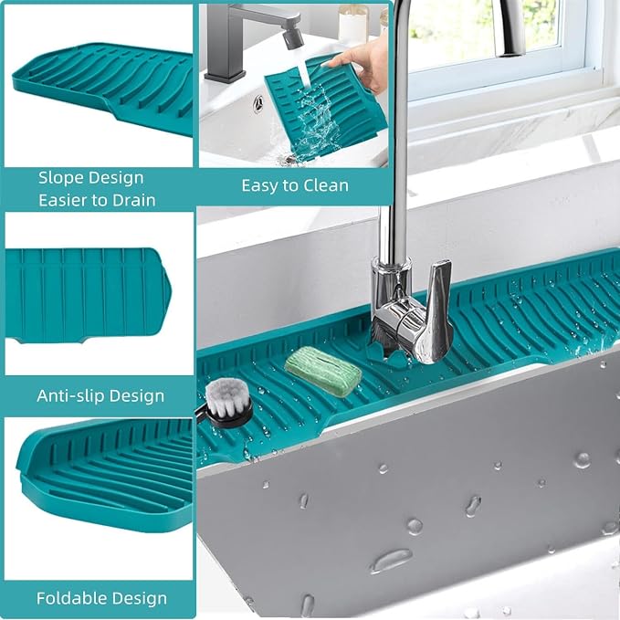 30 Inch Sink Splash Guard, Large Size Kitchen Sink Splash Guard, Longer Silicone Faucet Handle Drip Catcher Tray for Kitchen Countertop, Bathroom, Farmhouse (Black) - Image 2