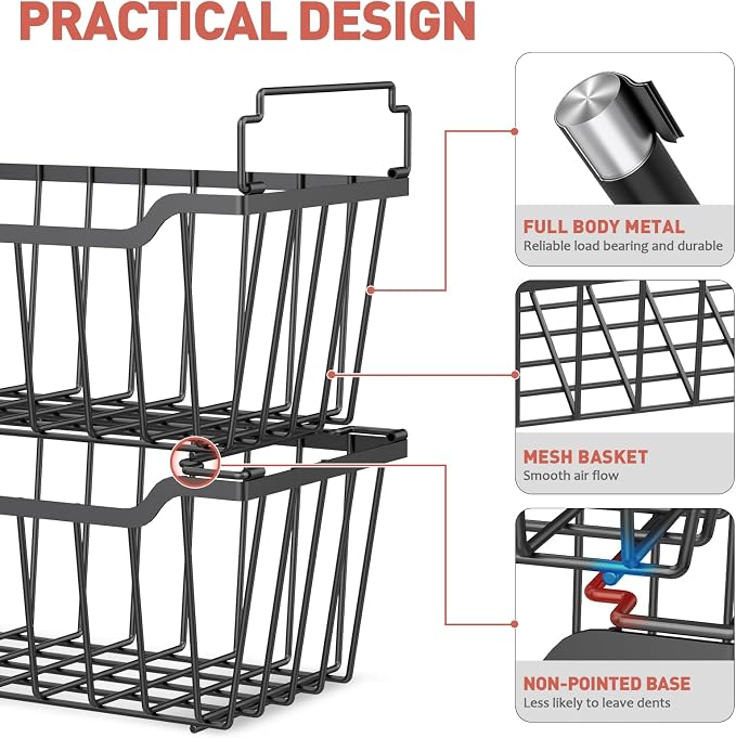 Goovilla Freezer Organizer Bins for 5-7 Cu.FT Chest Freezer, 8 Pack Black | Foldable Handle Stackable Freezer Baskets, Coated Metal Freezer Storage Bins with Better Space Utilization, Deep Organization - Image 3