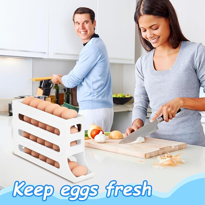 Egg Holder for Fridge, 4 Tiers Dispenser, 30 Egg Container Refrigerator, Large Capacity Organizer Automatic Fridge Rolling Egg Container for Pantry Countertop (White) - Image 5