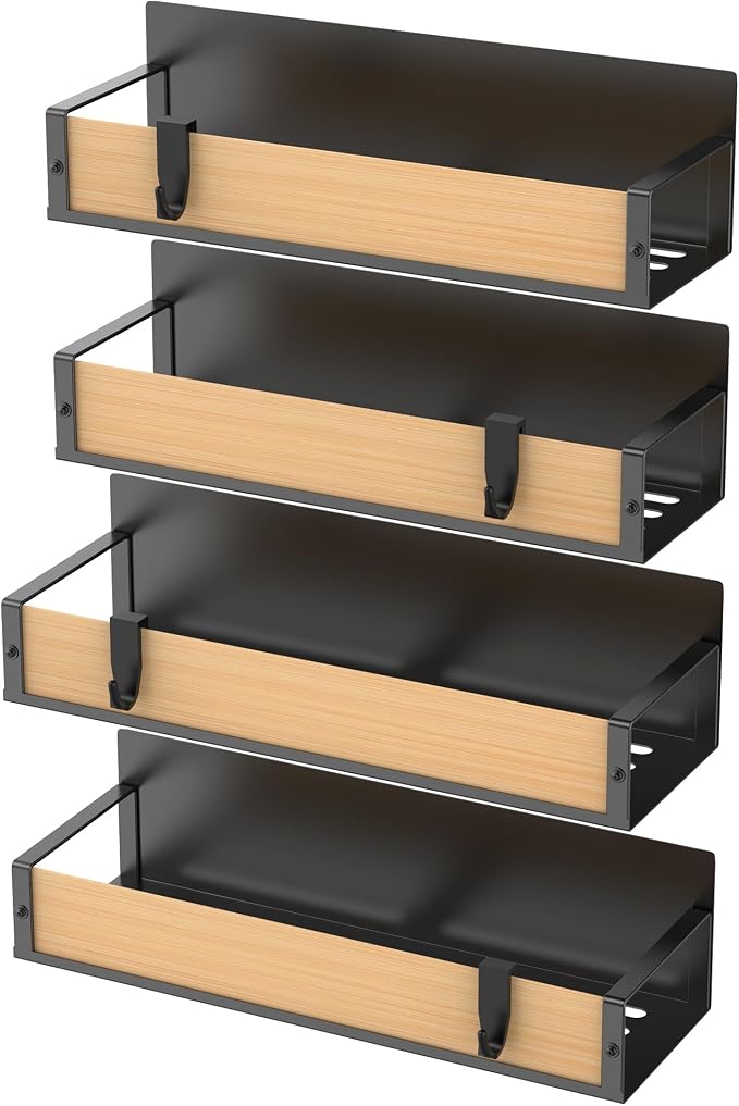 4 Pack Magnetic Spice Storage Rack Organizer for Refrigerator and Oven, Wood Fridge Organizers and Storage | Magnetic Shelves Heavy Duty for Fridge in Kitchen, Seasoning Storage Organizer, For Oven Washer and Dryer, For Heavier Items - Image 5