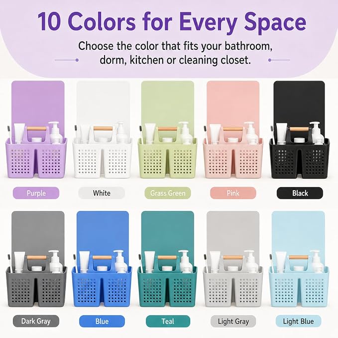 Portable Shower Caddy Basket with 3 Compartments and Handle, Purple | Plastic Divided Beauty Caddy Organizer for Hair Care, Cosmetics, Toiletries, Craft Supplies, Dorms and Vanities - Image 9