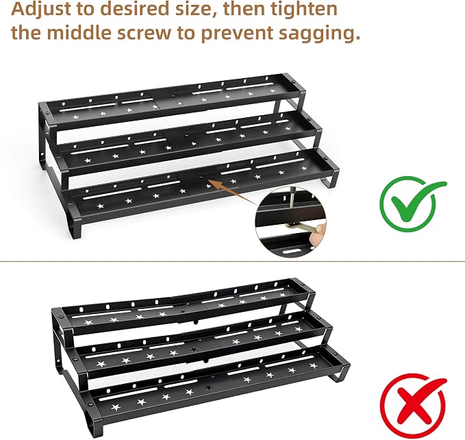 Expandable Spice Rack Organizer for Cabinet 3 Tier Spicy Shelf Black 1Pack | Adjustable Length 13"-21", Easy to See Labels, Sturdy Metal, Slip-Resistant Guardrails for Jars, Cabinet & Countertop Storage - Image 6