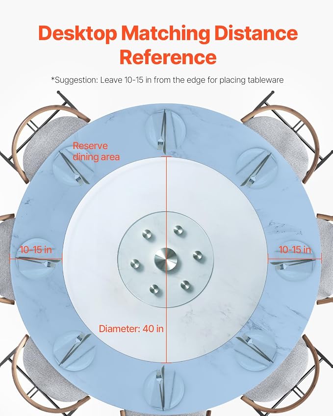 VEVOR 40 in Glass Lazy Susan Turntable, Tempered Glass Dining Table Centerpiece with 6 Rotating Wheels, 360° Smooth and Silent Spin Tabletop Rotating Tray, for Family Gatherings, Banquets & Weddings - Image 6