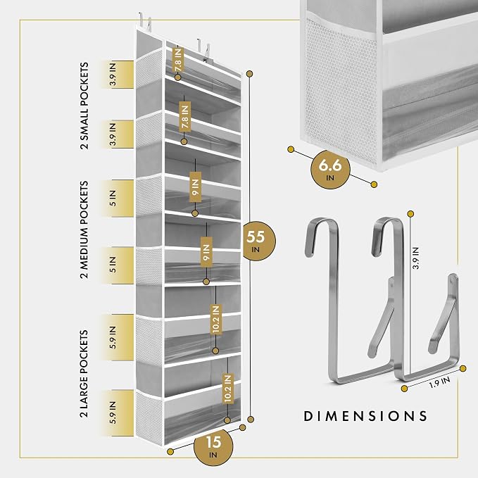 Over the Door Organizer, 6-Tier, 100D Fabric Transparent 1pc | Over the door shoe organizer, 50 lbs capacity, 12 side mesh pockets, 100D extra thick fabric, Closet & entryway storage - Image 2