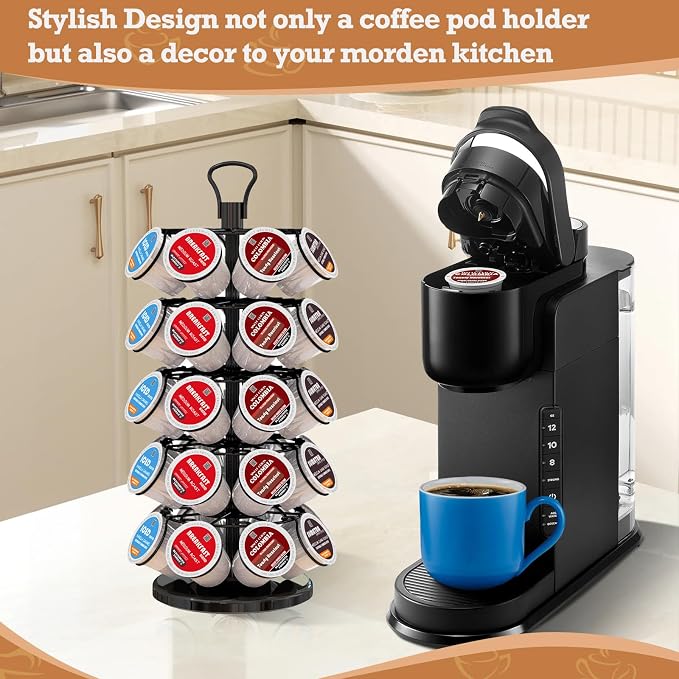 K Cup Holder 40 Pods Capacity, Coffee Pods Holder Storage Organizer Stand | K Cup Carousel, 360°Rotating K Cup Organizer, Easy-Grip Top Handle,Space-Saving for Countertop, K Cups Holder Easy Assembly - Image 8