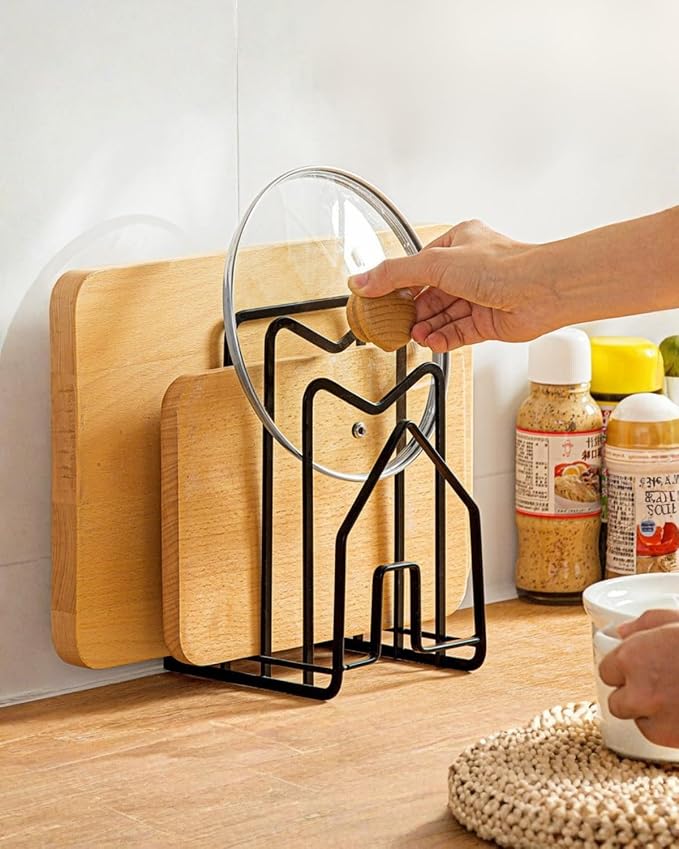 LINFIDITE Cutting Board Holder Chopping Boards Organizer Holder Kitchen Countertop Pot Pan Lids Rack Kitchenware Organizer Flat Steel 4.92 x 5.7 x 8.47 in. Black by LINFIDITE