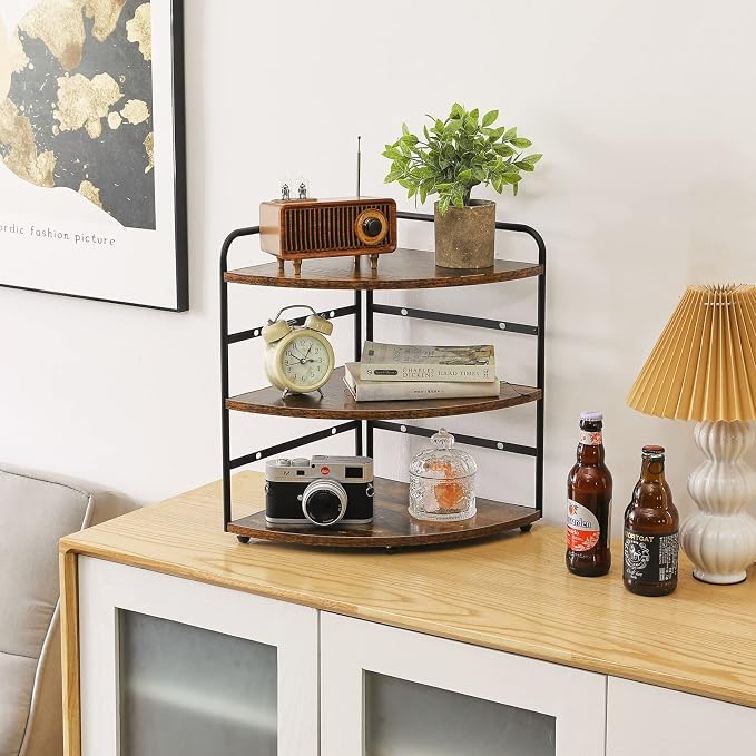 IBUYKE Corner Shelf,Wood Kitchen Spice Organizer,Brown TWJ002H | Bathroom Counter Organizer 3-Tier Spice Rack for Small Spaces Cosmetic Storage Perfume Holder Adjustable Height - Image 9