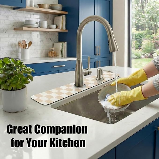 Cuttable Kitchen Sink Faucet Mat: 24" Lx4 W Splash Guard with Center Hole | Customizable Absorbent Non-slip Fabric Rubber Mat, Cut to Fit 2,3,4 Holes Irregular Sink with Soap Dispenser Air Gap - Image 4