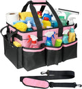 BLIRITEL Large Cleaning Caddy Bag with Handle, Cleaning Caddy Organizer with Shoulder Strap, Multi-Compartment Cleaning Supply Tote for Cleaners & Housekeepers (Pink) by BLIRITEL