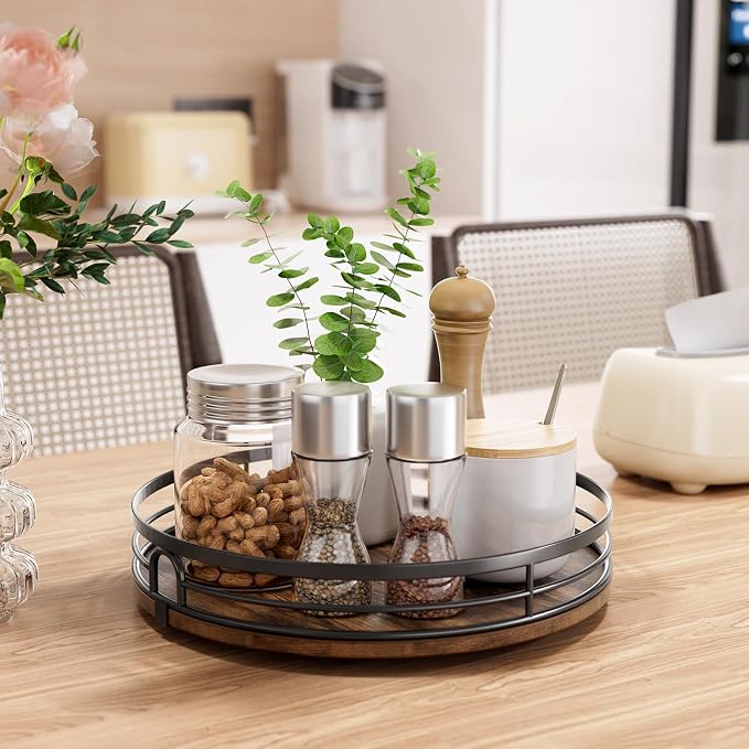 LAMU 11'' Lazy Susan Turntable Organizer for Cabinet, Round Wood Lazy Susan for Table Top, Countertop, Kitchen, Pantry, Spice, Bathroom Vanity, Decor - Image 2