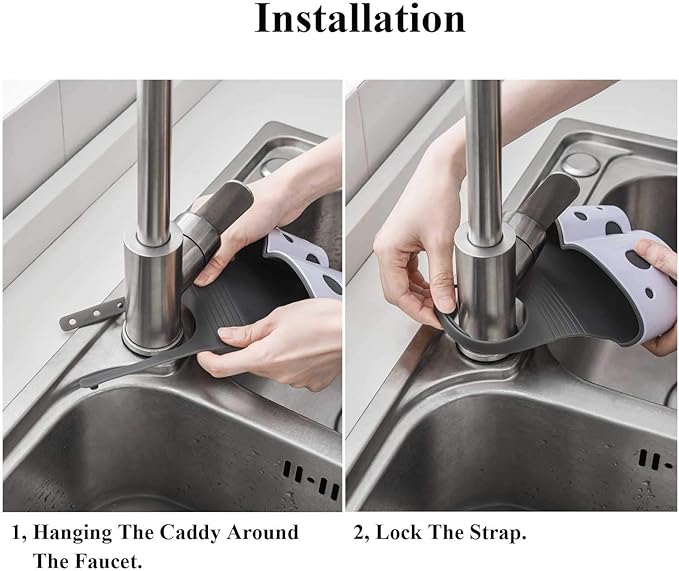 Sponge Holder for Kitchen Sink 2 Pack, Over Faucet Kitchen Sink Caddy | Sink Organizer Rack with Adjustable Straps, Plastic Removable Scrub Holder inside Sink Holding Sponges, Brushes & Stoppers - Image 6