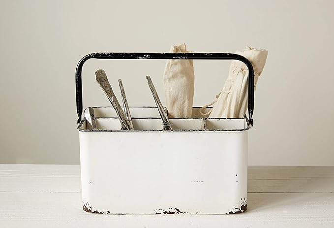 Creative Co-Op Distressed White Metal Caddy with 6 Compartments - Image 4