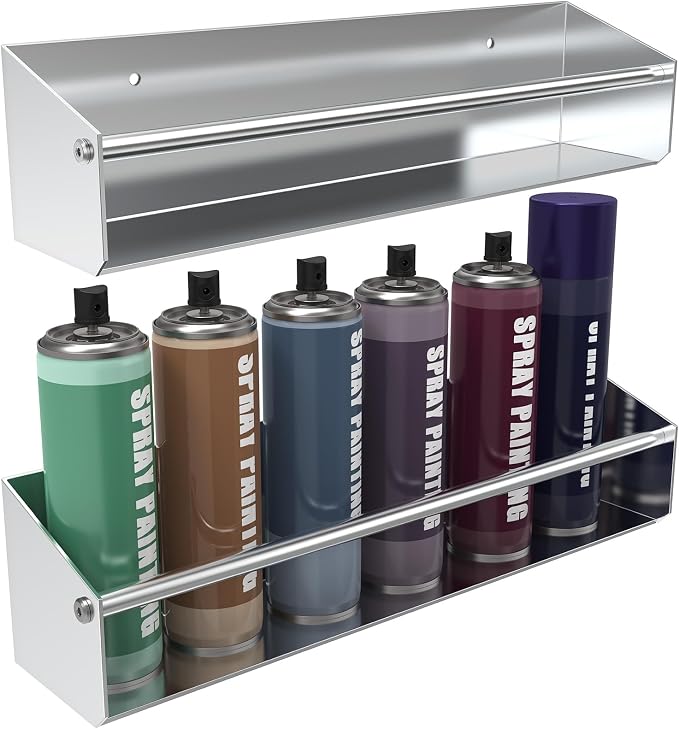 Silver Aluminum Wall Mount Spray Can Storage Rack | Heavy-Duty Aerosol Paint Bottle Organizer For Garage, Workspace & Enclosed Race Trailers - Image 7