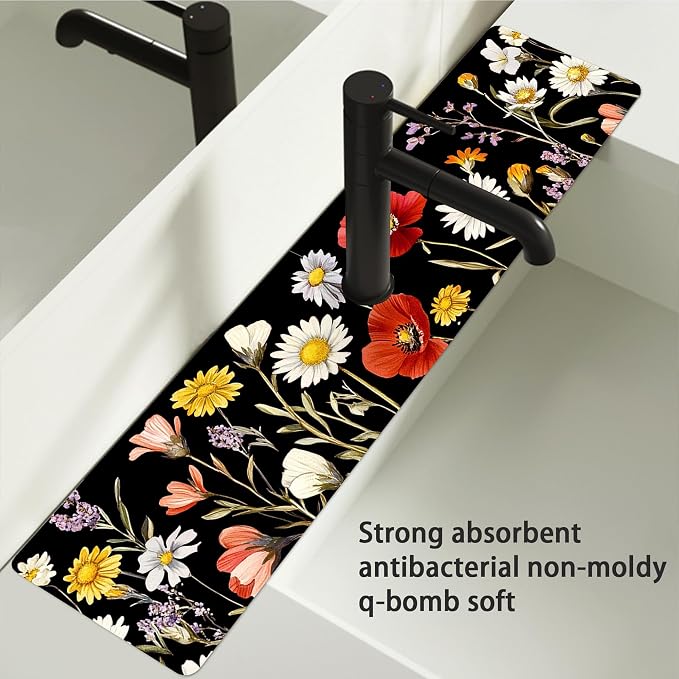 Bimkole 2 PCS Faucet Absorbent Mat, Kitchen Faucet Sink Splash Guard Wraparound Cloth Pads Drip Catcher for Sink Faucet for Kitchen Bathroom Faucet, Colorful Faucet Mat, 15 x 4 Inch Flower A1 - Image 6