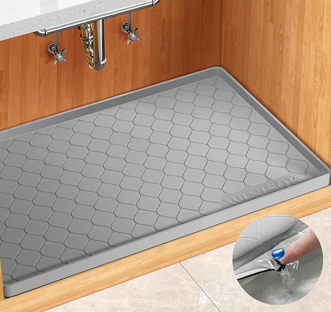 Winisok Waterproof Under Sink Mat 28" x 19", Silicone Mat, Light Gray | Raised Edge Traps Spills & Leaks, Shelf Liner, Cabinet Protector, for Kitchen, Bathroom, Boots, Pets, Home Essentials by Winisok