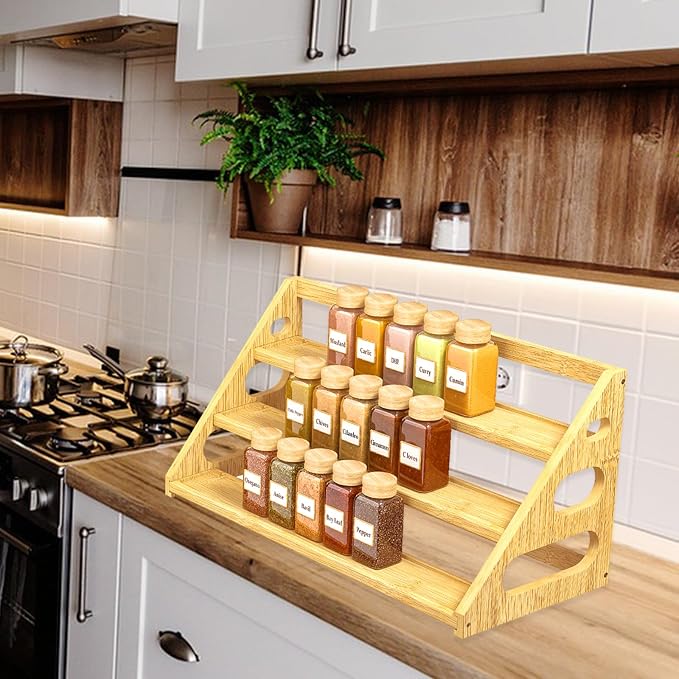 Premium Spice Rack - 3 Tier Bamboo Spice Rack Organizer - Spice Organization for Kitchen Cabinet/Countertop - Image 7