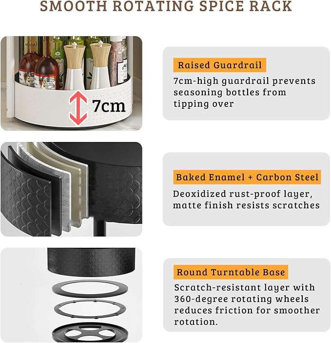 Rotating Spice Rack with Paper Towel Holder, White | 2 Tier Turntable Lazy Susan, Durable Iron, Seasoning Organizer, For Kitchen Countertop - Image 8