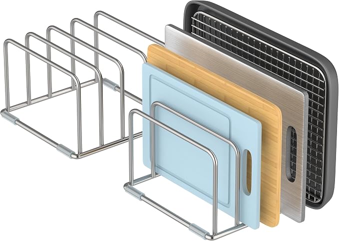 Cutting Board Holder Stand, Chopping Board Organizer Rack with 304 Stainless Steel, Cookie Sheet Storage Organizer, 1.0 & 1.2 Inch Wide Slots (2 Pack) - Image 7