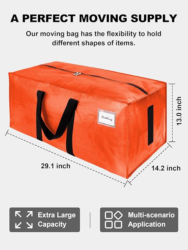 HOMESURE Supports 200lbs Heavy Duty Moving Bags - Strong Zipper & Wrap-Around Handles - Water-Resistant Storage Totes, Durable Alternative to Moving Boxes - 40 Pack - Orange - Image 5
