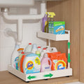 L-Shaped Under Sink Organizer with 6-Level Height Adjustment | Expandable Width, Pull-Out Cabinet Storage Rack with Quiet Sliding Rails for Kitchen, Bathroom, Laundry Room Cabinets, White by REALINN