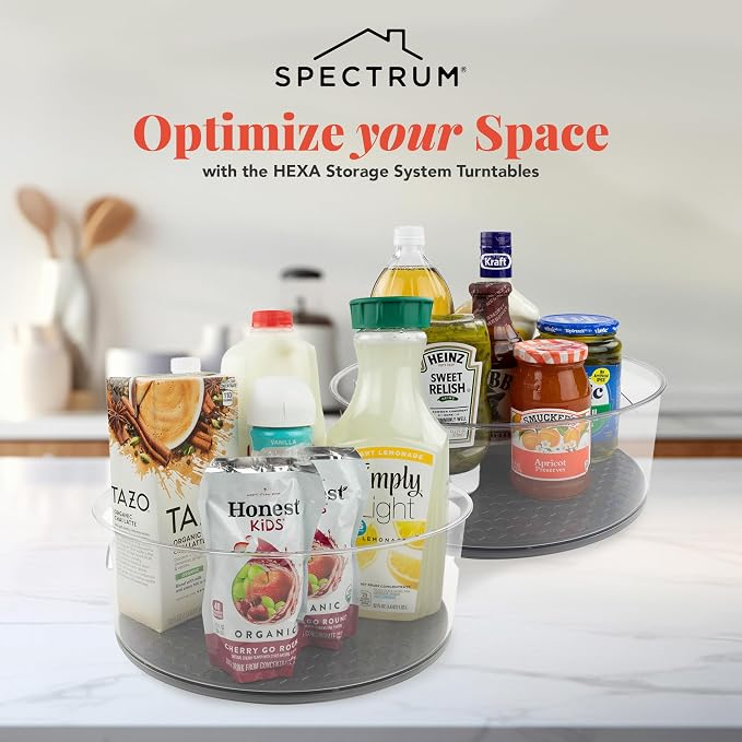 Spectrum Extra Large High Wall Turntable 12.25 in Pack of 2 Charcoal Gray XL Tall Lazy Susan Rotating Organizer for Kitchen Countertop Bath Cabinet Refrigerator Pantry Shelf Under Sink Organization - Image 2