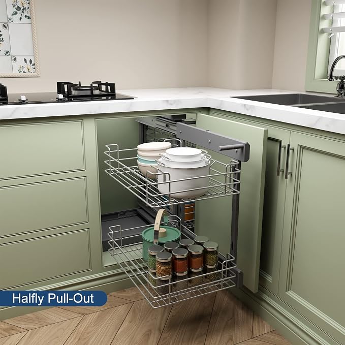 VADANIA Blind Corner Pull Out Organizer for 36" Cabinet, Soft Close | Reversible Left or Right Mount, 15.94" Opening, 2-Tier Pull-Out Basket, Soft Close - Image 8