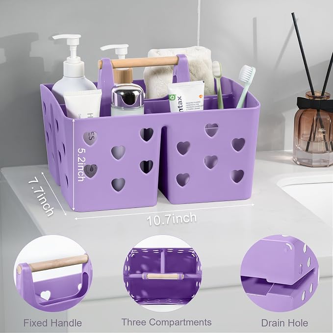 Portable Shower Caddy Plastic Shower Basket Organizer with Handle, Purple | Divided Bathroom Caddy Storage Cleanning Caddy Tote for College, Dorm Room, Kitchen - Image 3