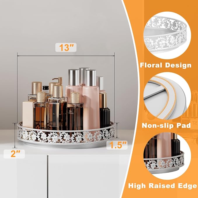13 inch Lazy Susan Turntable Organizer, Black | 360°Rotating, Large Rotating Spice Rack, For Dining Table Top, Cabinet Countertop Pantry, Kitchen Cupboard Bathroom - Image 3